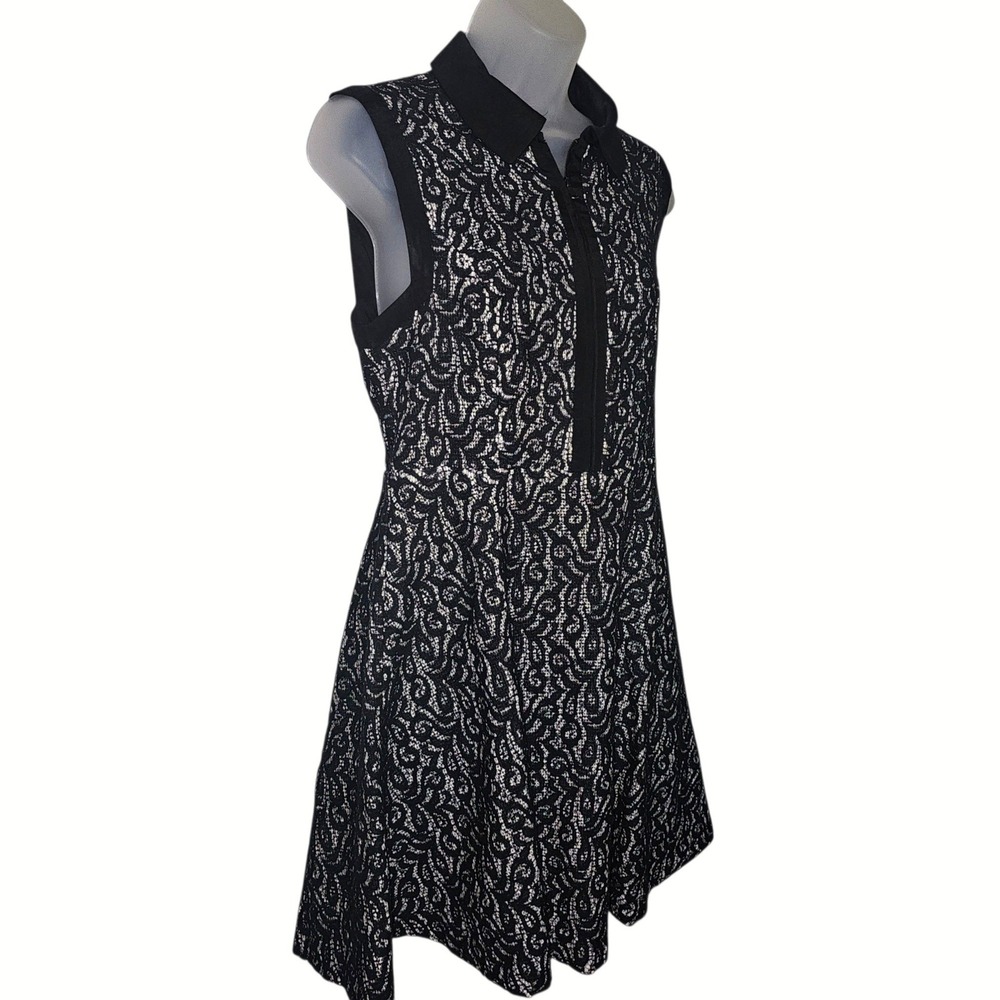 Betsey Johnson Womens Black White Lace Zip Front Fit Flare Dress Size 8 Retro - Picture 3 of 11